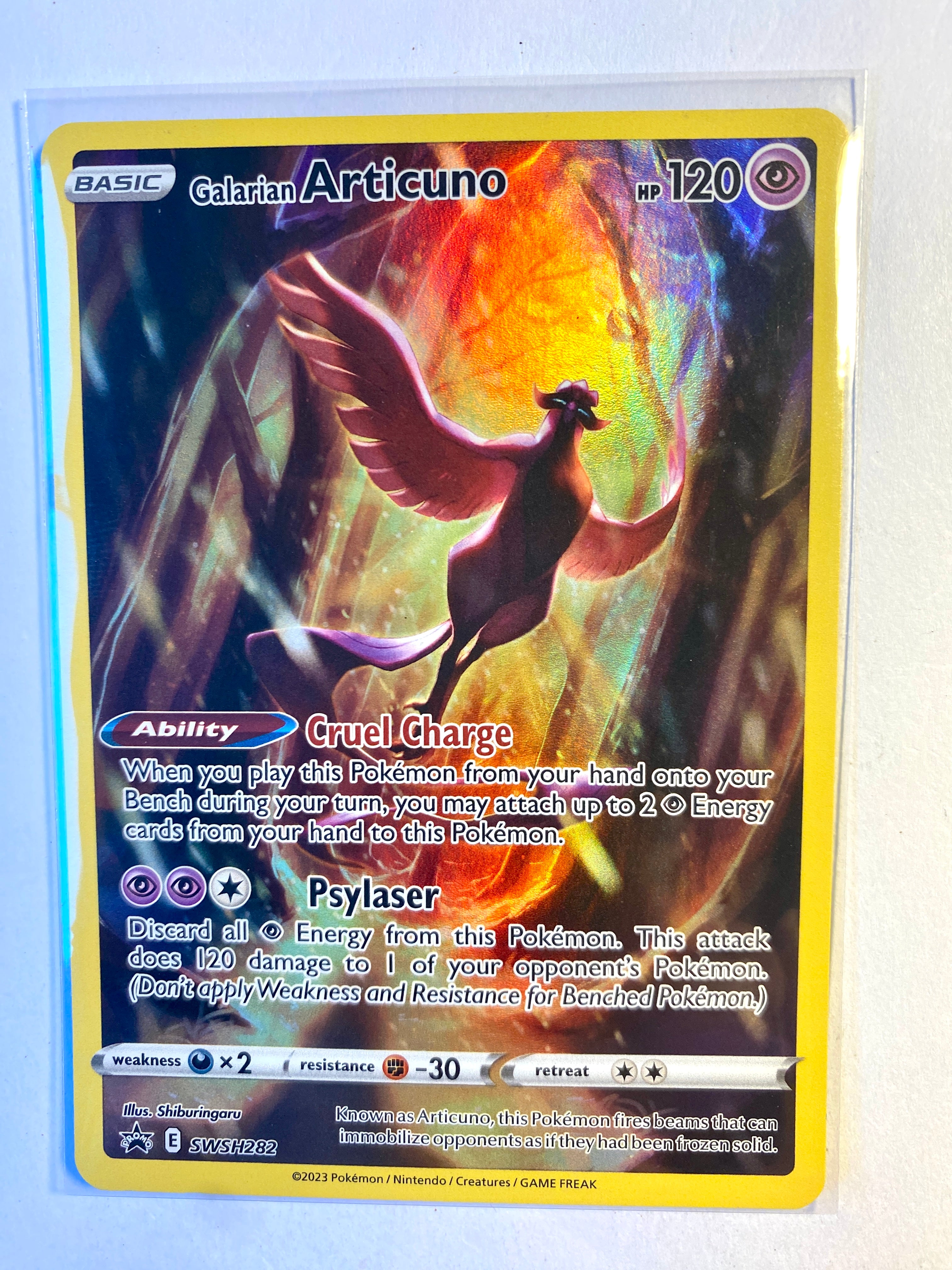 Pokémon trading card featuring Articuno with a colorful design on a white background